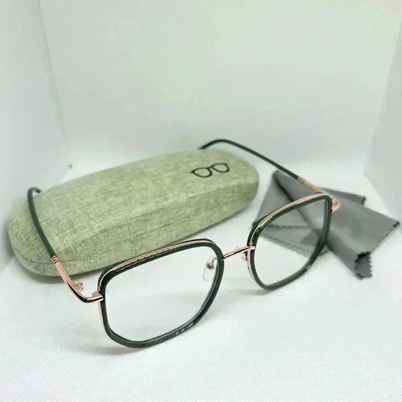 Rose Gold and Green Frame Blue Light Blocking Optical Glasses with Hard Case - Picture 4 of 5